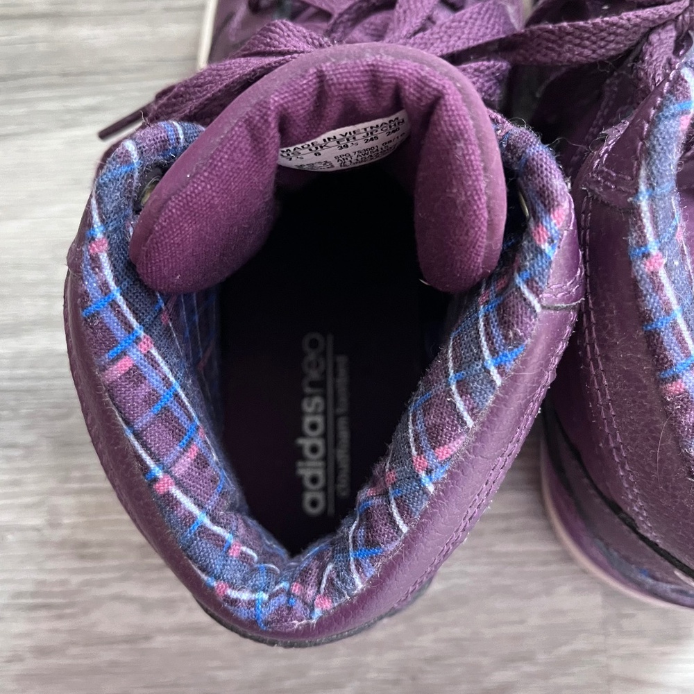 Adidas Neo Raleigh Mid Purple Plaid sneaker womens 7.5 EUC - Picture 5 of 9